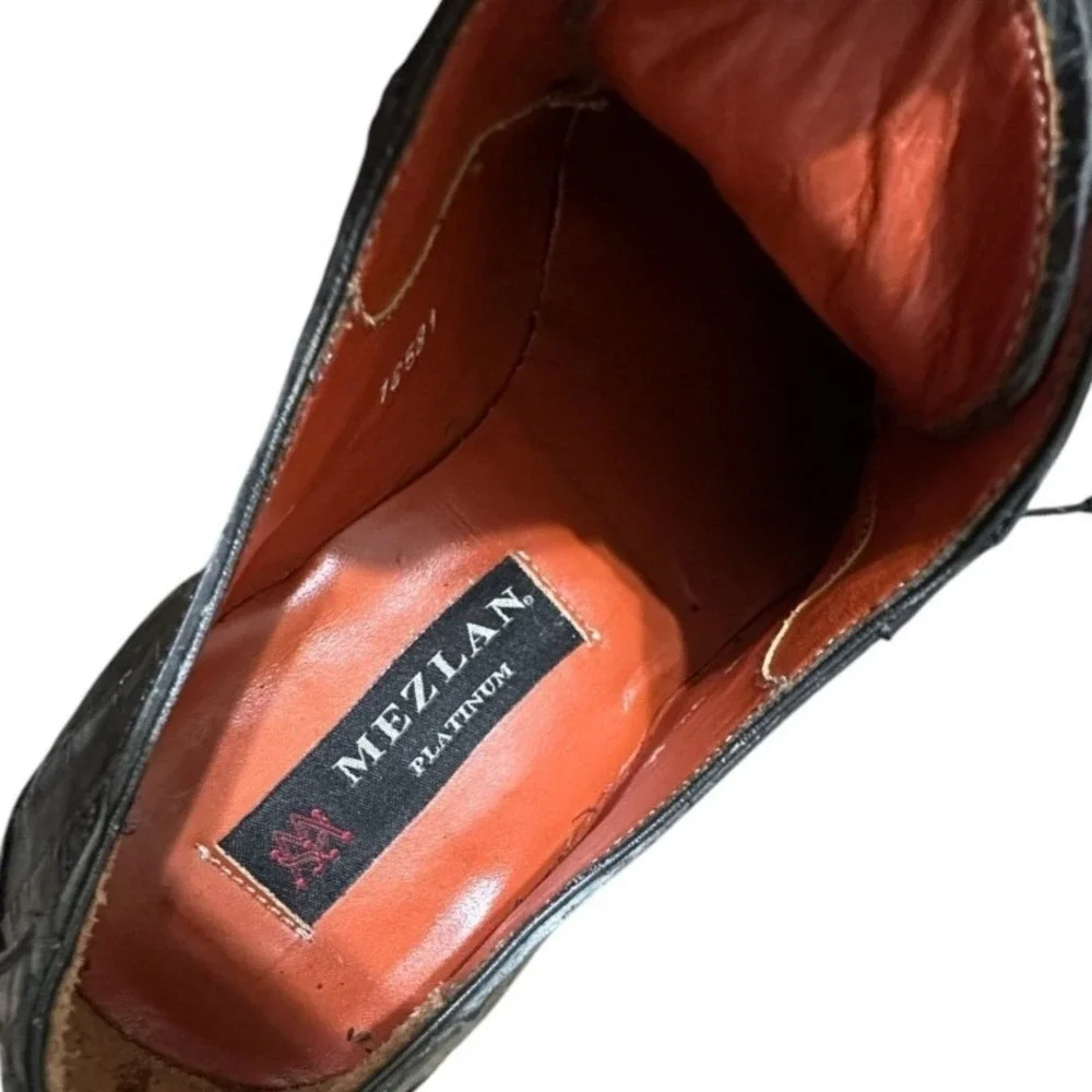 Mezlan Platinum Kingman Black Exotic Caiman Leather Shoes Vibram Sole 9.5 Spain